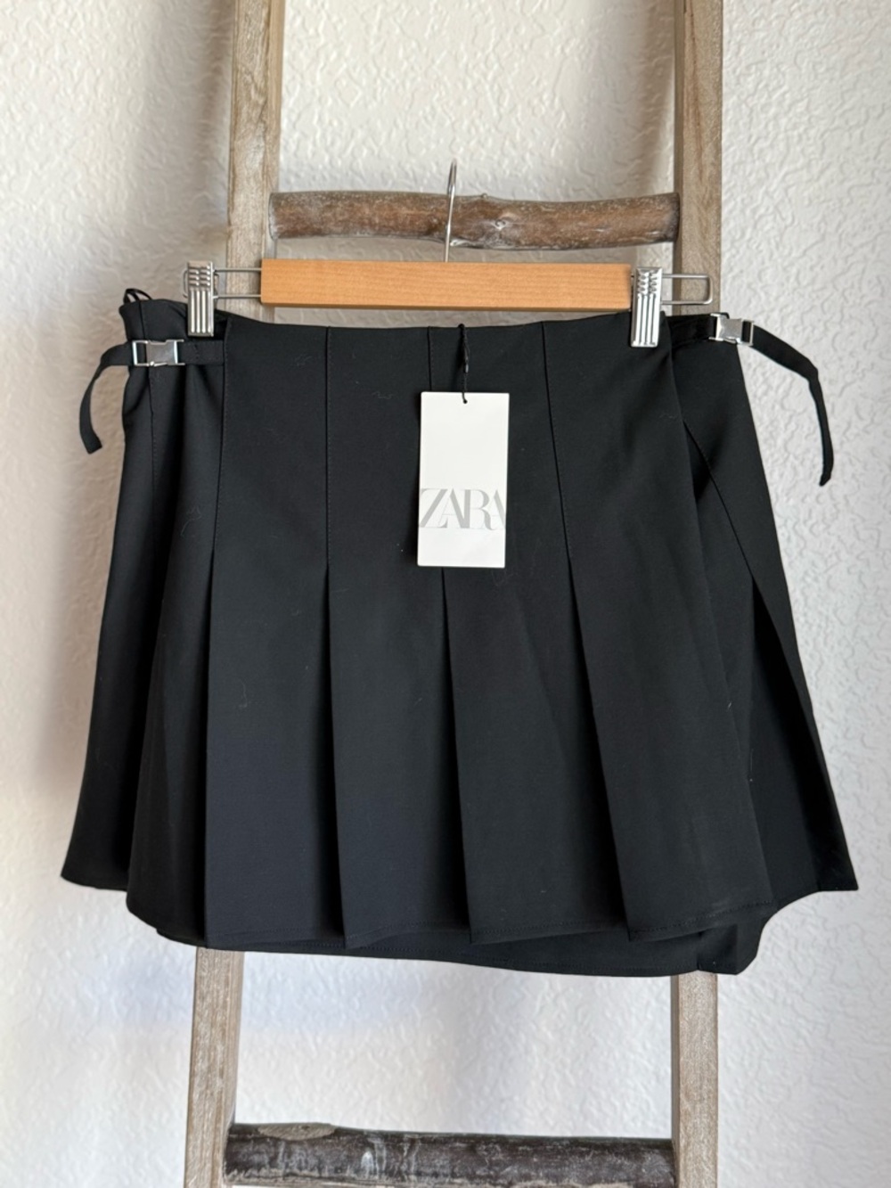Zara Black Pleated Mini Skirt with Side Ties